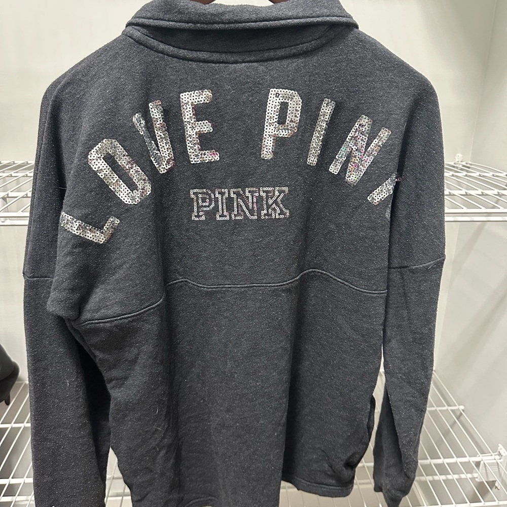 Victoria's Secret Charcoal Sequin Love Pink Hoodie